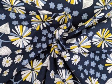 Reststück Baumwolljersey Florales Zauber Dunkelblau 50 x 150 cm